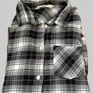 H&M GIRLS BLACK & WHITE BUTTON DOWN FLANNEL SHIRT SIZE 12-13Y